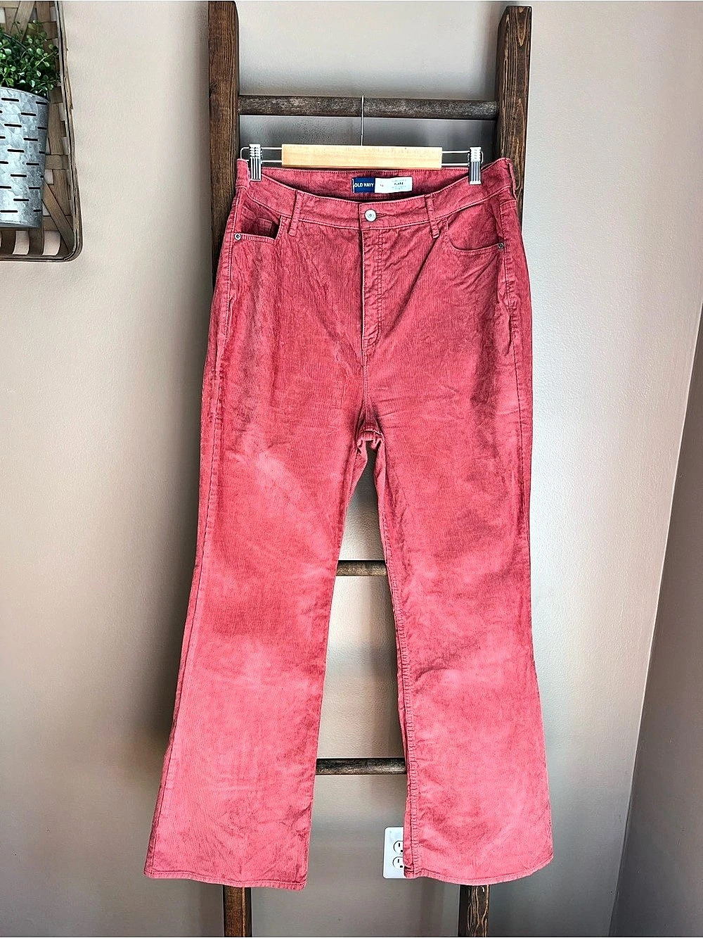 Old Navy High-Rise Flare Corduroy Pants Pink Coral Size 14